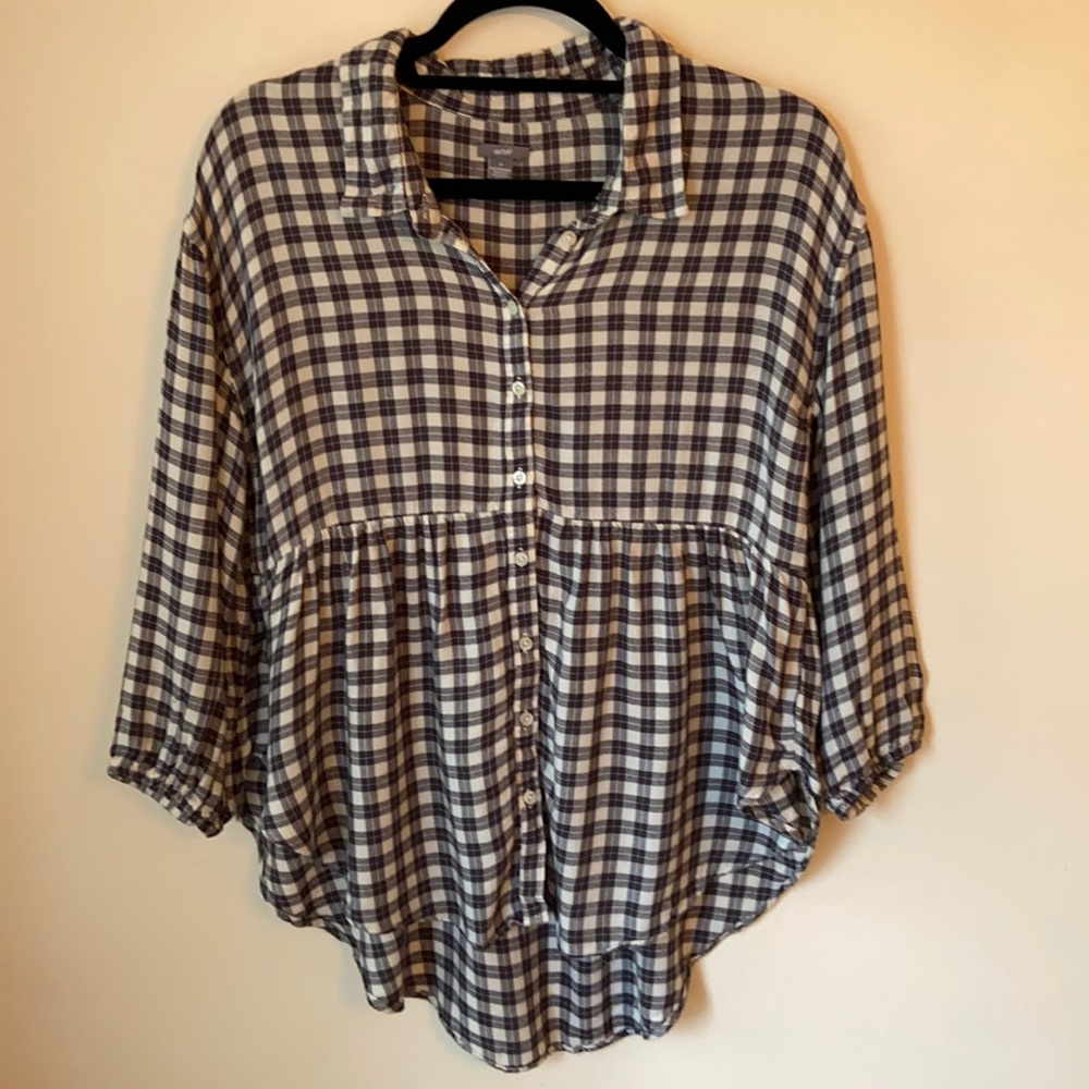 Aerie Babydoll black and white plaid Top